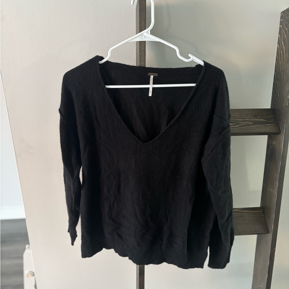 Free People Black V-Neck Sweatshirt
